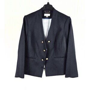 Calvin Klein Textured Open Front Jacket Women Size 18 Button Blazer Navy Blue